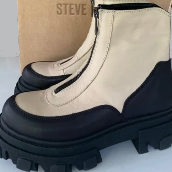 NIB Steve Madden Jonesy Chunky Platform Leather 2-Tone Combat Boots - Picture 4 of 6